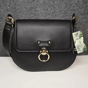 Badgley Mischka Top Handle Saddle Bad Vegan Leather-  Black- NWT